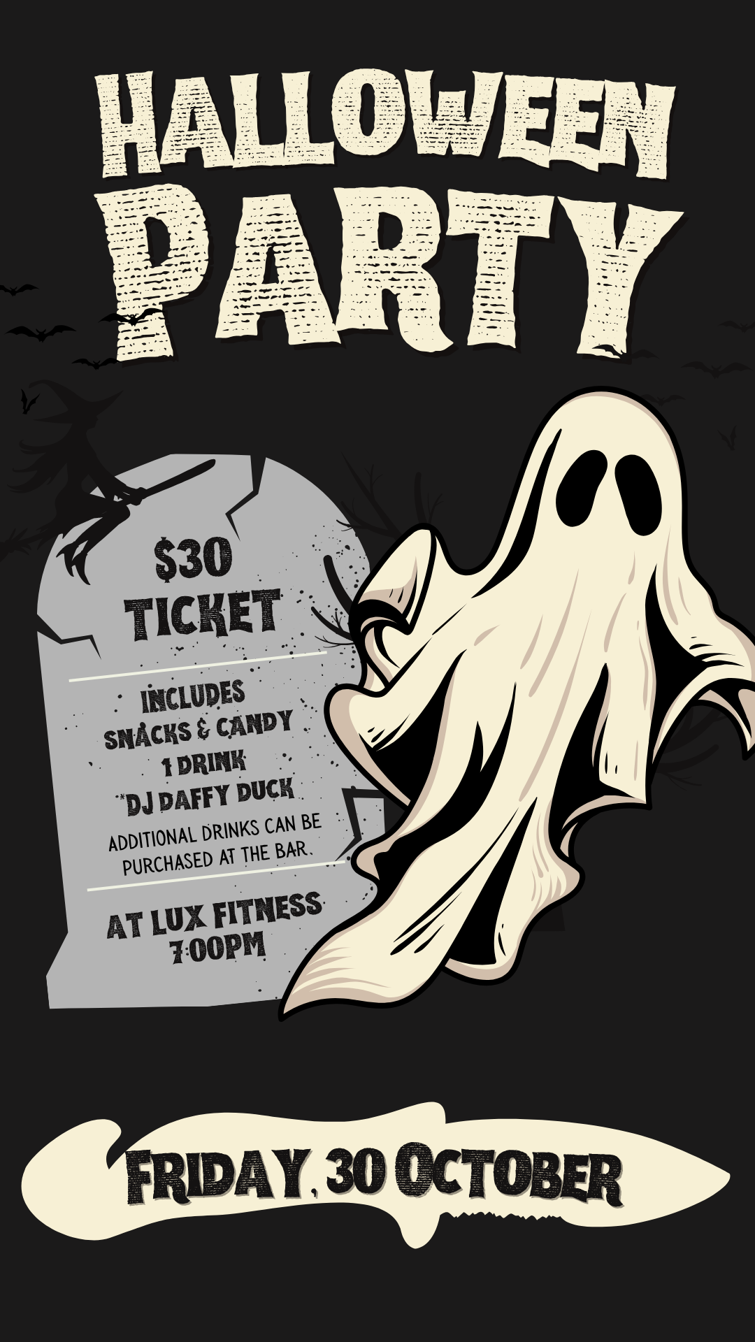Affiche de la fête d’Halloween LUX Fitness du vendredi 30 octobre 2026